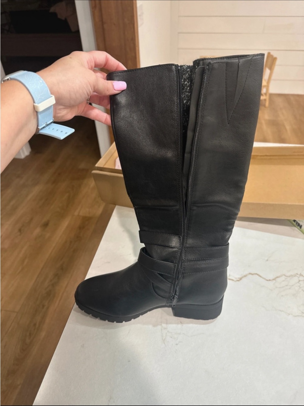 Sugar Black Over-the-Knee Leather Boots